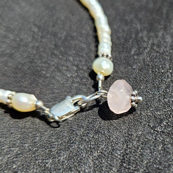 Rose Quartz and Freshwater Pearl Necklace - Picture 6 of 8